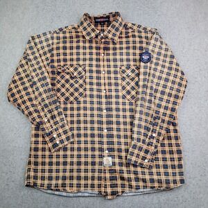 Bocomal FR Pearl Snap Shirt Mens XL Blue Orange Plaid Long Sleeve Western Patch